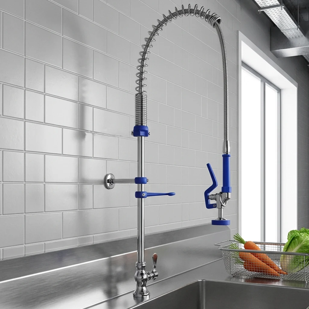Commercial Single Handle Modern Pre Rinse Kitchen Faucet with Pull Down Sprayer Deck Mounted Tap Brass for Hotel and Mall Use