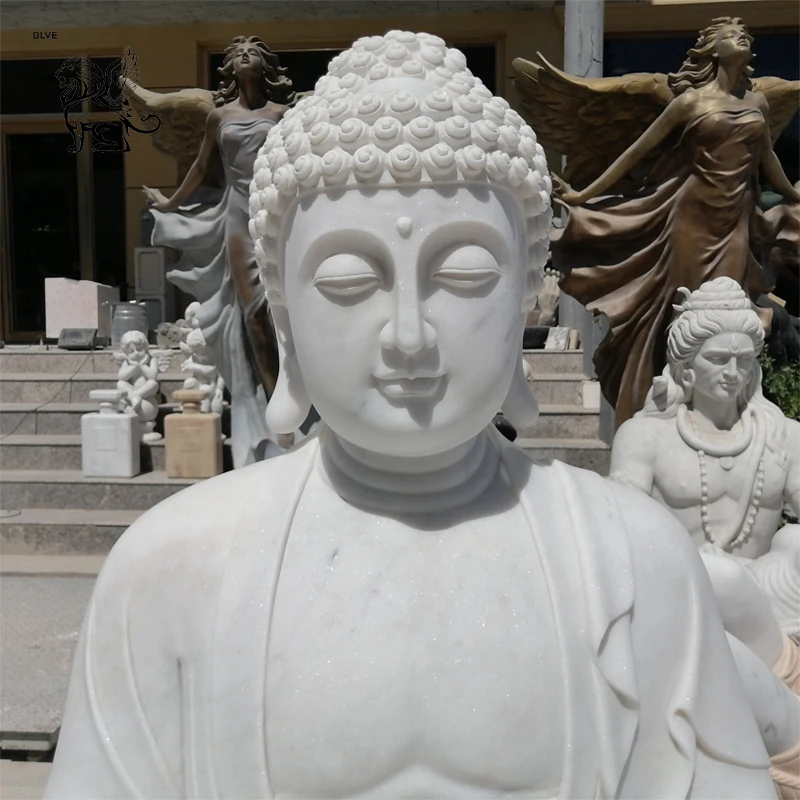 BLVE中国の宗教的な庭白い石の彫刻等身大Sakyamuni瞑想仏像大理石の