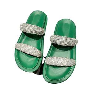 Customized Exquisite Rhinestone Muffin Thick Bottom Casual Versatile Fashion Flat Bottom Flip Flops