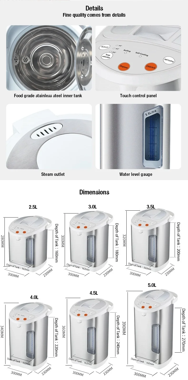 4l Electric Thermo Air Pots Thermopot Stainless Steel Water Boiler Pot