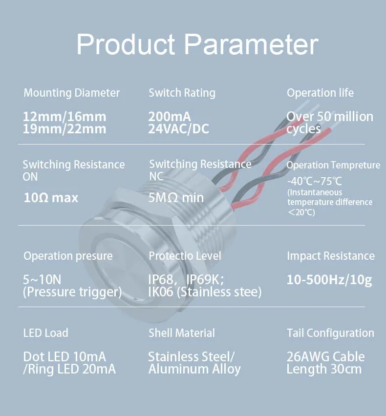 ONPOW IP68 Piezo Push Button Switch, Metal IP68 Waterproof Piezoelectric Switch Momentary/larching/keep Pressing and Connecting