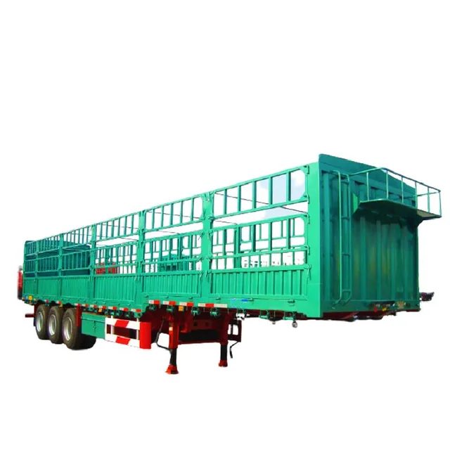 Farm Animal Transport Cargo Box Truck Stake Fence Semi Trailer  3 Axle 60 Ton Steel  WABCO 50#