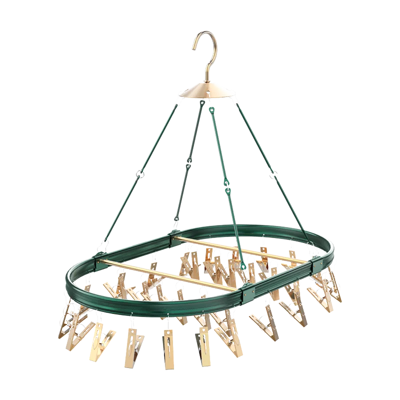 SOLELY Factory's Hot Sale Light Luxury Aluminum Alloy Drying Rack with 26 Clips hanger Wardrobe Balcony Bathroom Living room