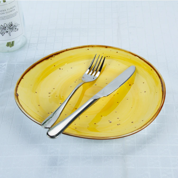 High Quality Color Glazed Rustic Modern Stoneware Plates Restaurant Ceramic Porcelain Dish Plate