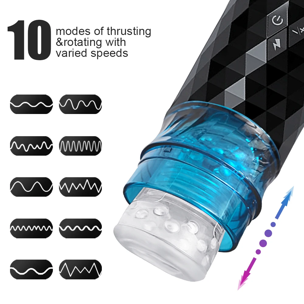 ALWUP 10 Speeds Telescopic & Rotating Male Masturbator Cup Soft Silicone Pussy Sex Toys Electric Sex Toys Massager