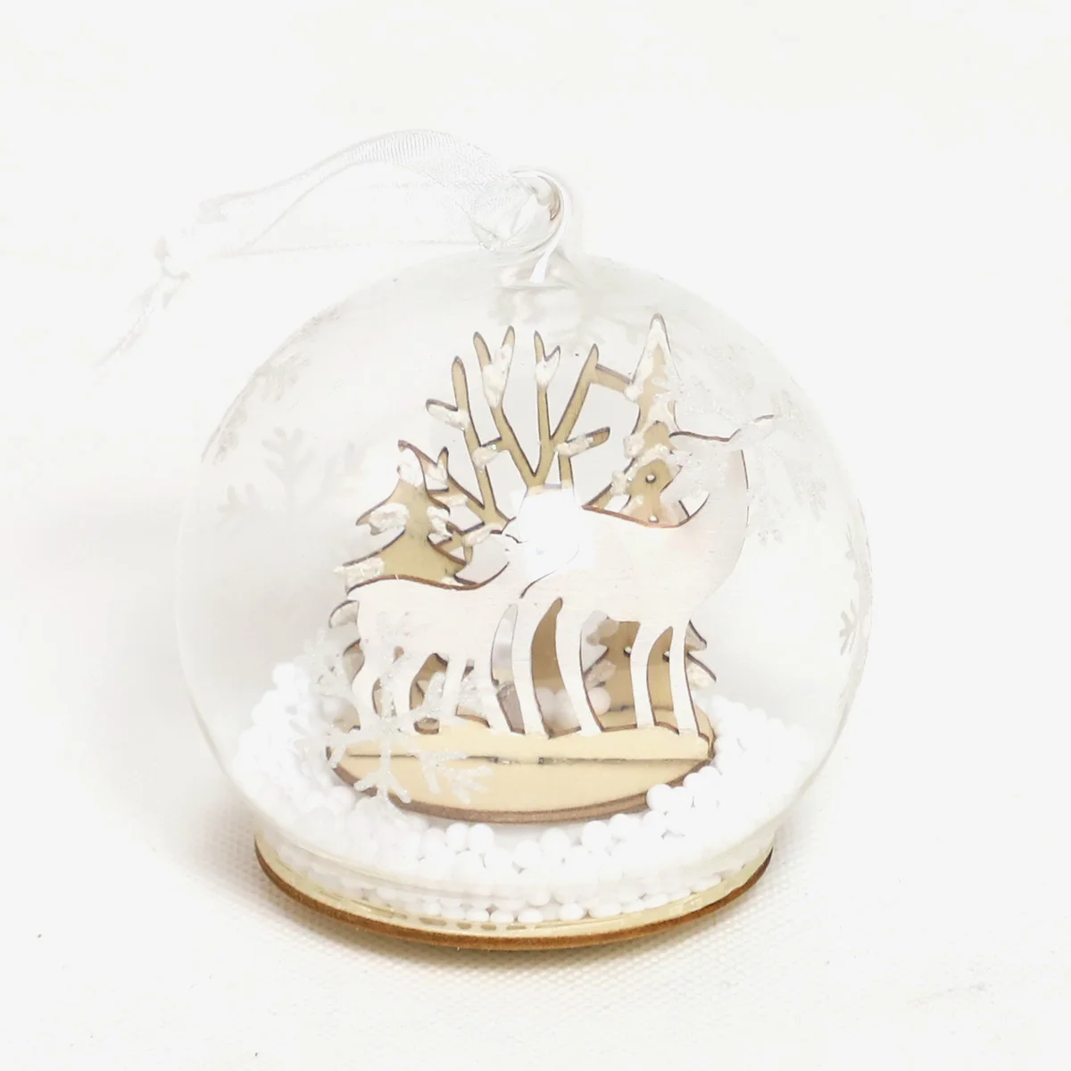 Wholesale personalized clear glass hanging Christmas tree small round wood ball ornament with wooden decoration inside