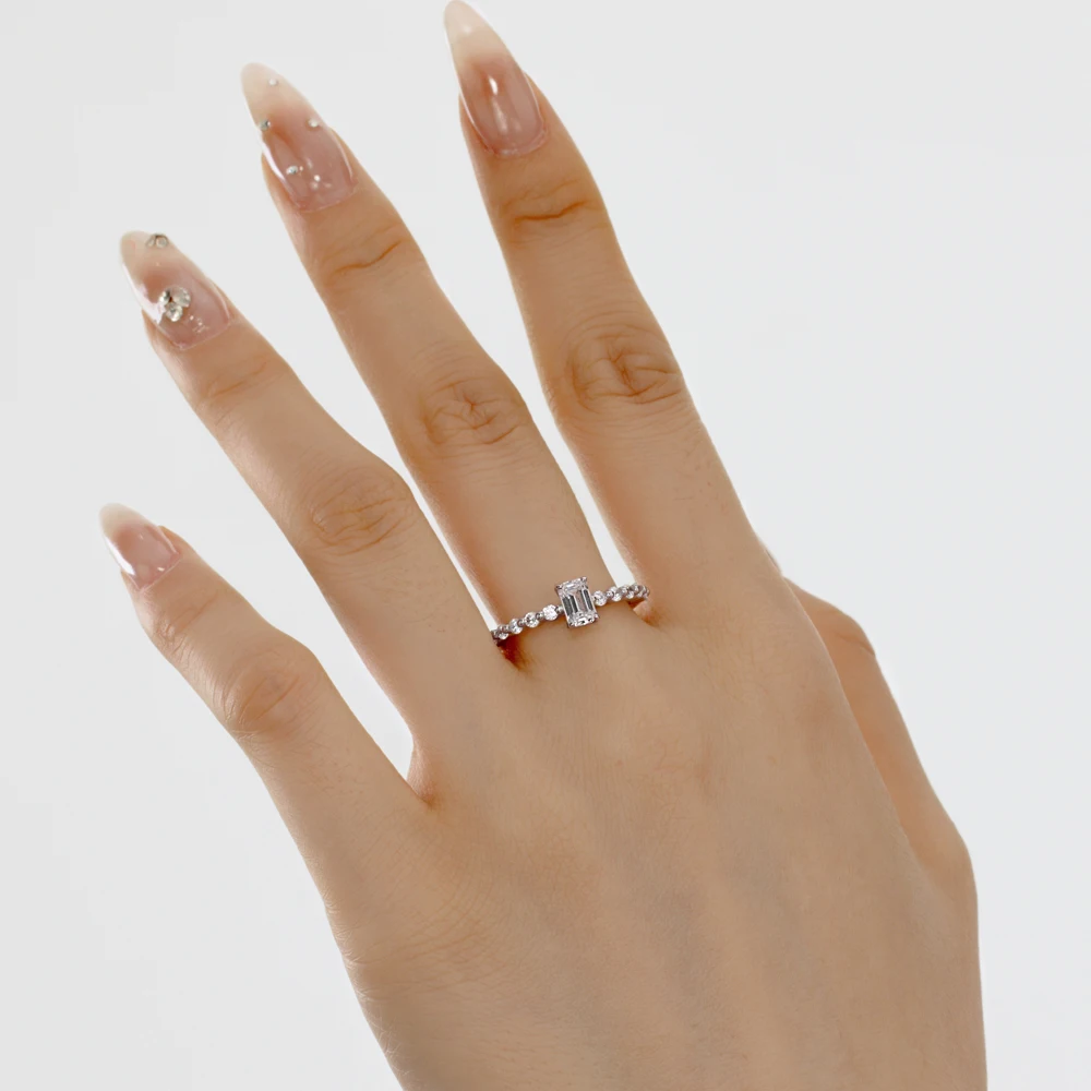 KAKODIY Shiny Cubic Zirconia Ring Wedding Ring Baguette 925 Sterling Silver Eternity Cubic Zirconia Ring Jewelry for Women detail 2