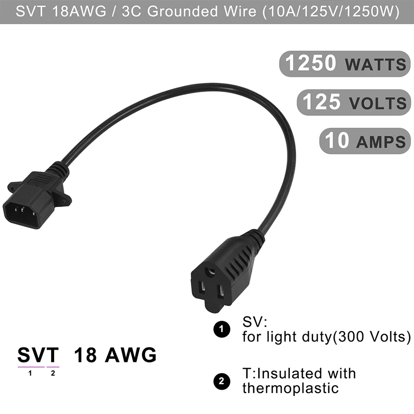 Lockable Power Plug Iec C14 110v American Power Cord Short Length