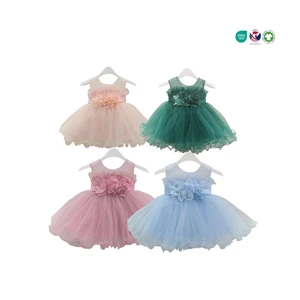 Kids Clothes Wholesale Children's Clothing Modest Solid Satin Formal Birthday Flower Ball Gown Scoop Neck Sleeveless Short Girl