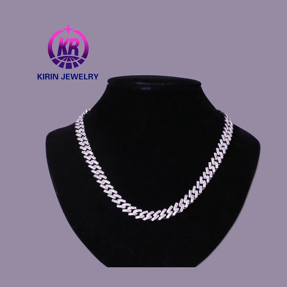 China Wholesale Zircon Cuban Chain Necklace for Men 925 Sterling Silver Necklace 925 Silver Baguette Mens Gold Plated Necklace