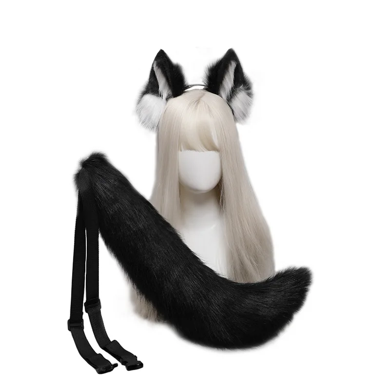 SipirisLupo Volpe Orecchie Forcina Accessori per capelli Coda Decorazione Halloween Costume Anime Cosplay (Lupo Nero Bianco SipirisLupo Volpe Orecchie Forcina Accessori per capelli Coda Decorazione Halloween Costume Anime Cosplay (Lupo Nero Bianco