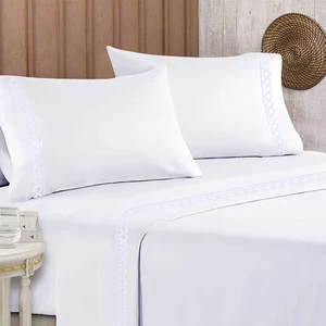 Super Soft Cooling Brushed Microfibre Sheet Sets Bed Sheet Solid Embroidery Queen Size Sheet Sets