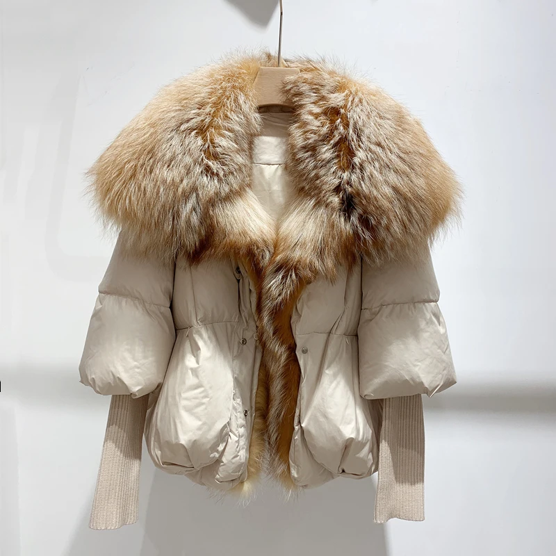 Fox Fur Hood Puffer Coat Fur Collar Fox Fur Coat Big White Puffer