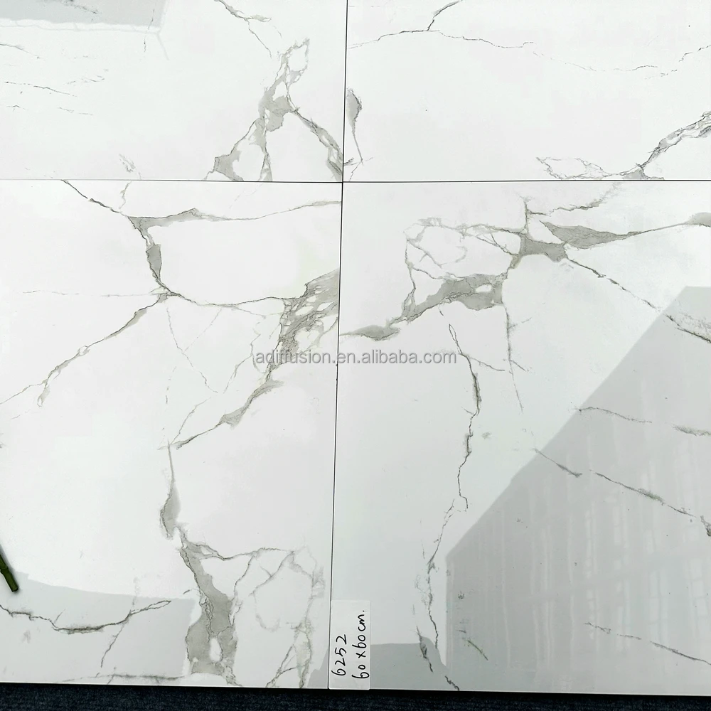 Tiles Polished Porcelain Stone Carrara Marble 60x60cm White Modern