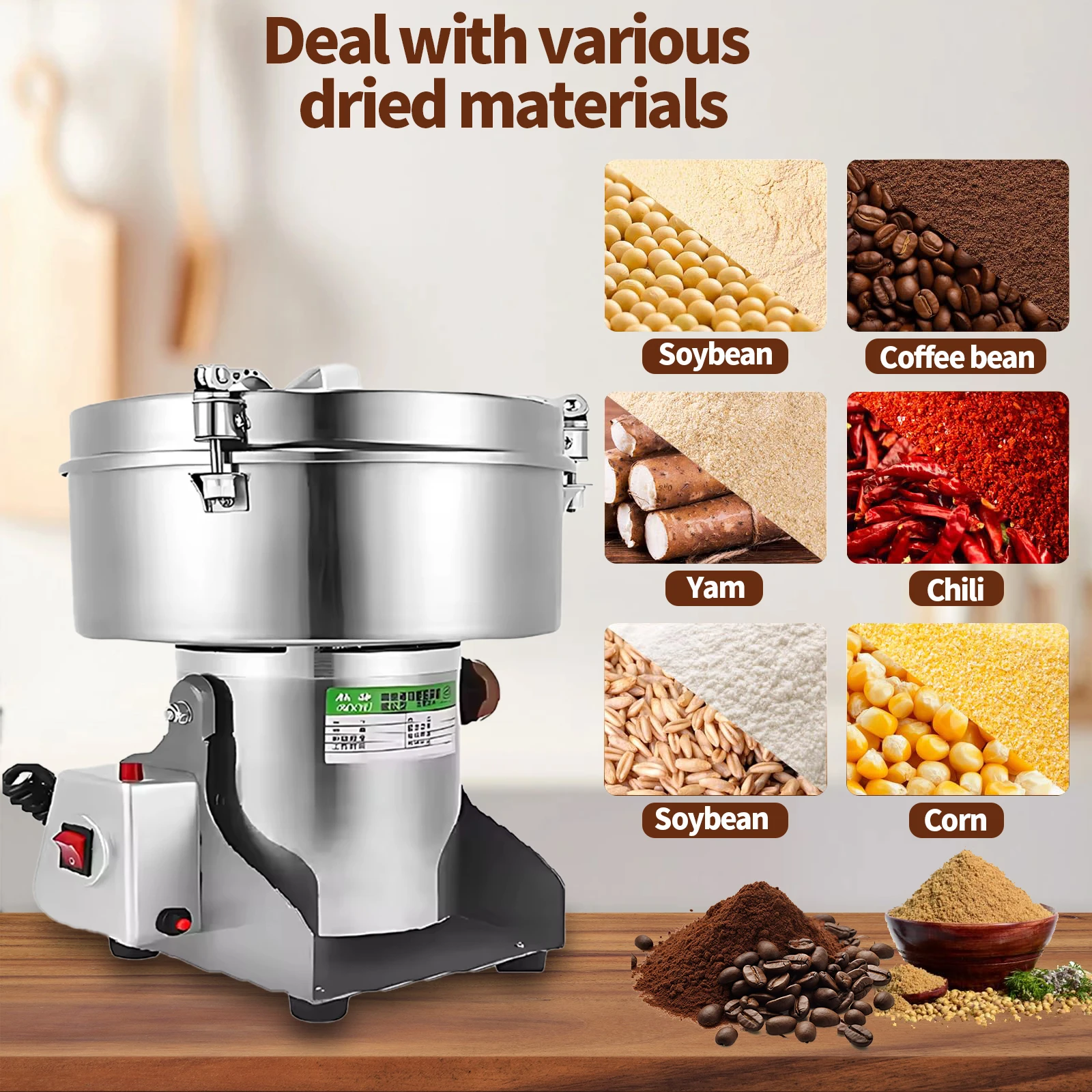 5000G Commercial Rice Corn Flour Mill Grinder Spices Pulverizer Machine