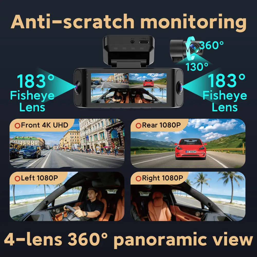 Wholesale 4K 4 Channel Dash Cam WiFi GPS 4 Lens Quad Lens Car DVR Dashcam 24H Parking Monitor Night Vision Factory Price OEM