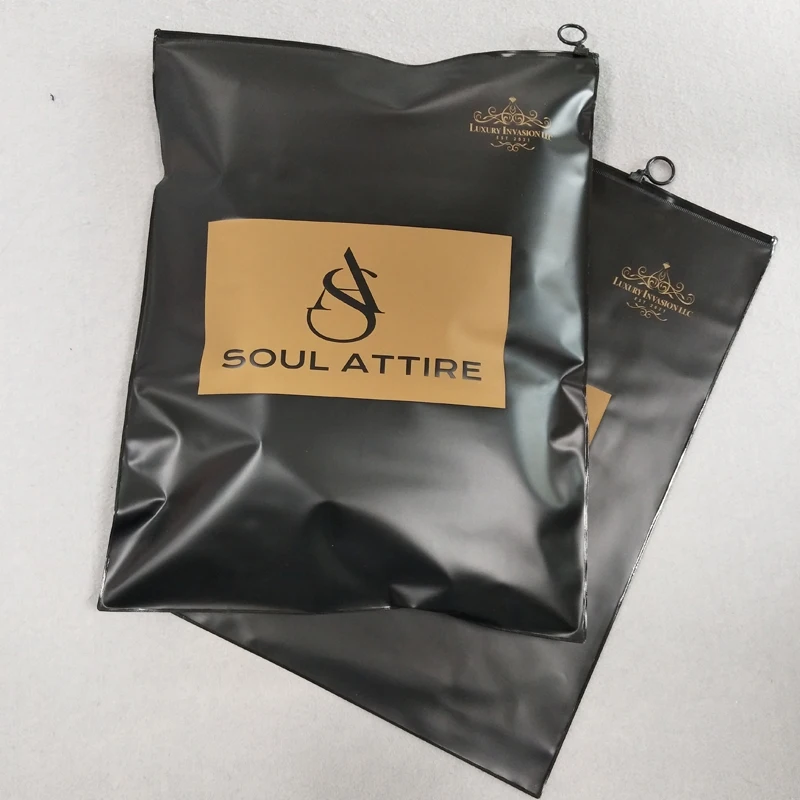 Custom Packaging for Clothing Zip Lock Bags Black Color PVC Thick Plastic  Bags With Logos Swimsuit/ Hair Packaging Bag