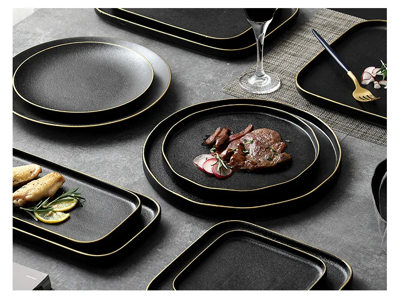 Matte Black With Gold Rim Round Square And Rectangle Dinner Charger