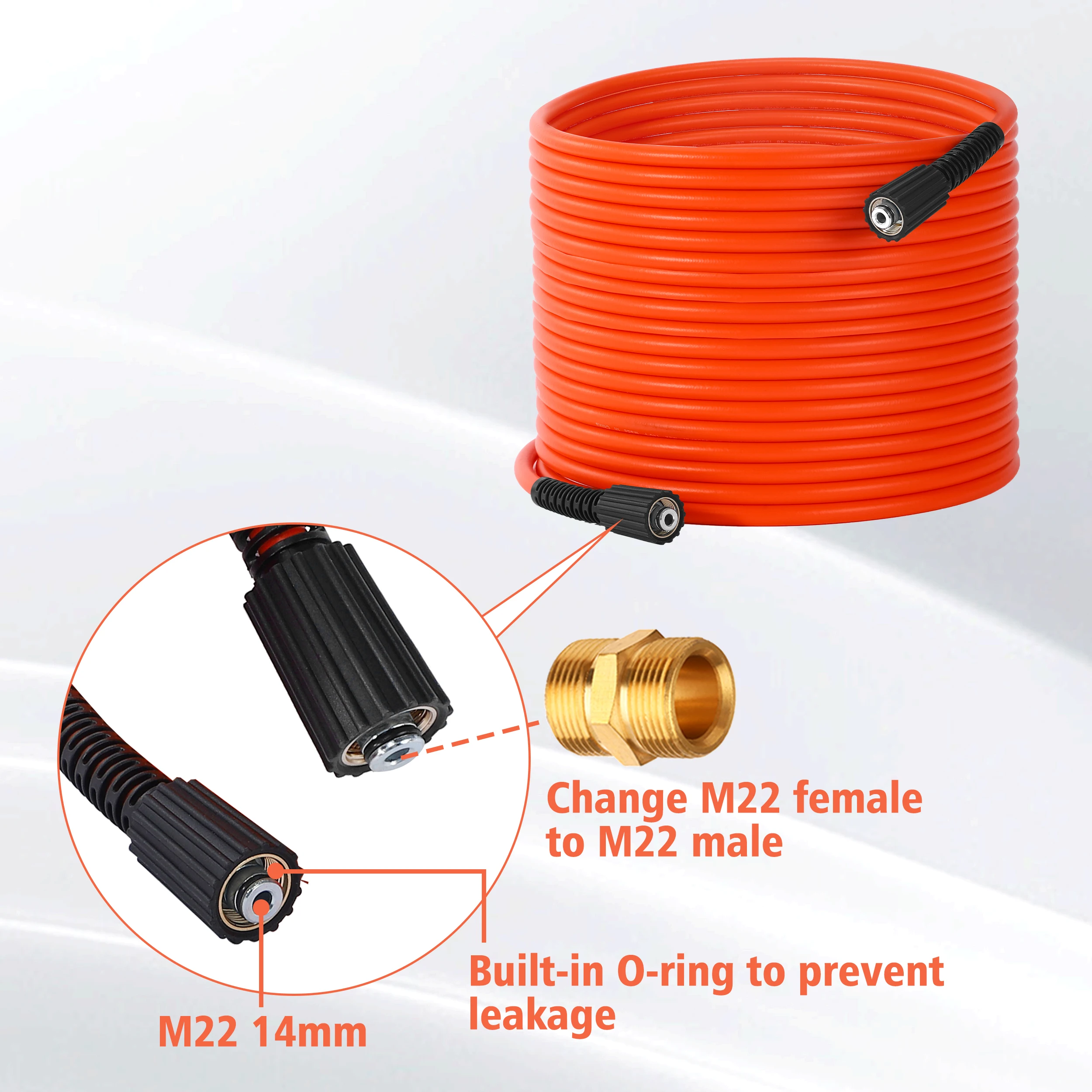 50 Ft 3600 Psi Kink Resistant Pressure Washer Hose Power Washing Hose