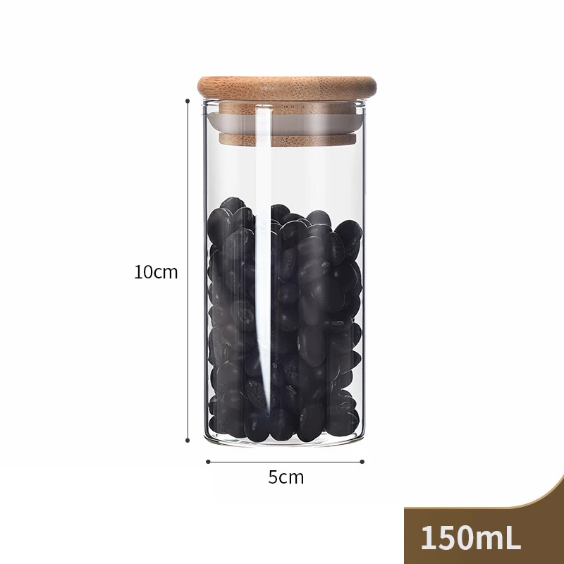 Barattoli in Vetro per Alimenti con Coperchi Ermetici in Legno di Bambù per Pasta, Biscotti, Frutta Secca, Chicchi di Caffè, Cereali