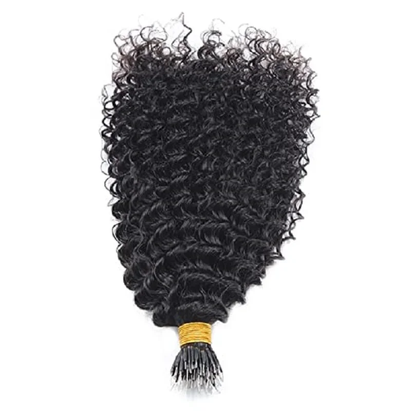 Kinky Curly Nano Ring Human Hair Extension Peruvian Hair 100g 100strands_voghion.com