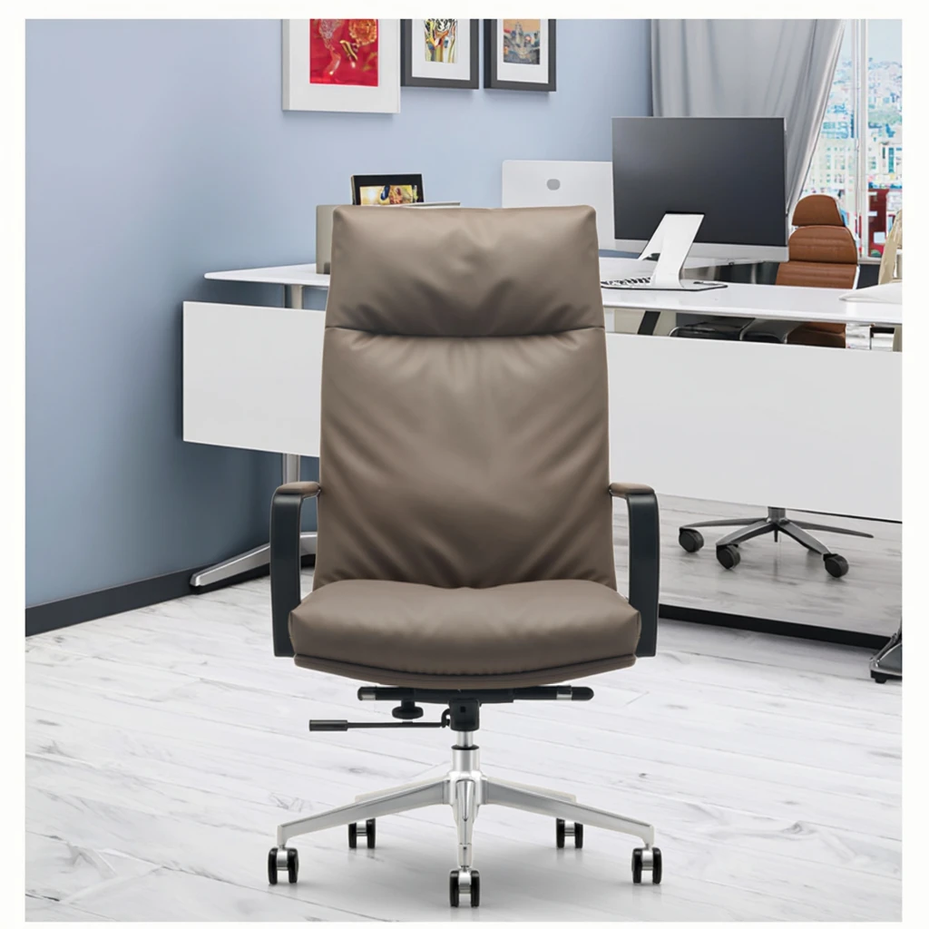 Heavy Duty Leather Executive Office Chair with Ergonomic Design Adjustable Height Aluminium Base 6