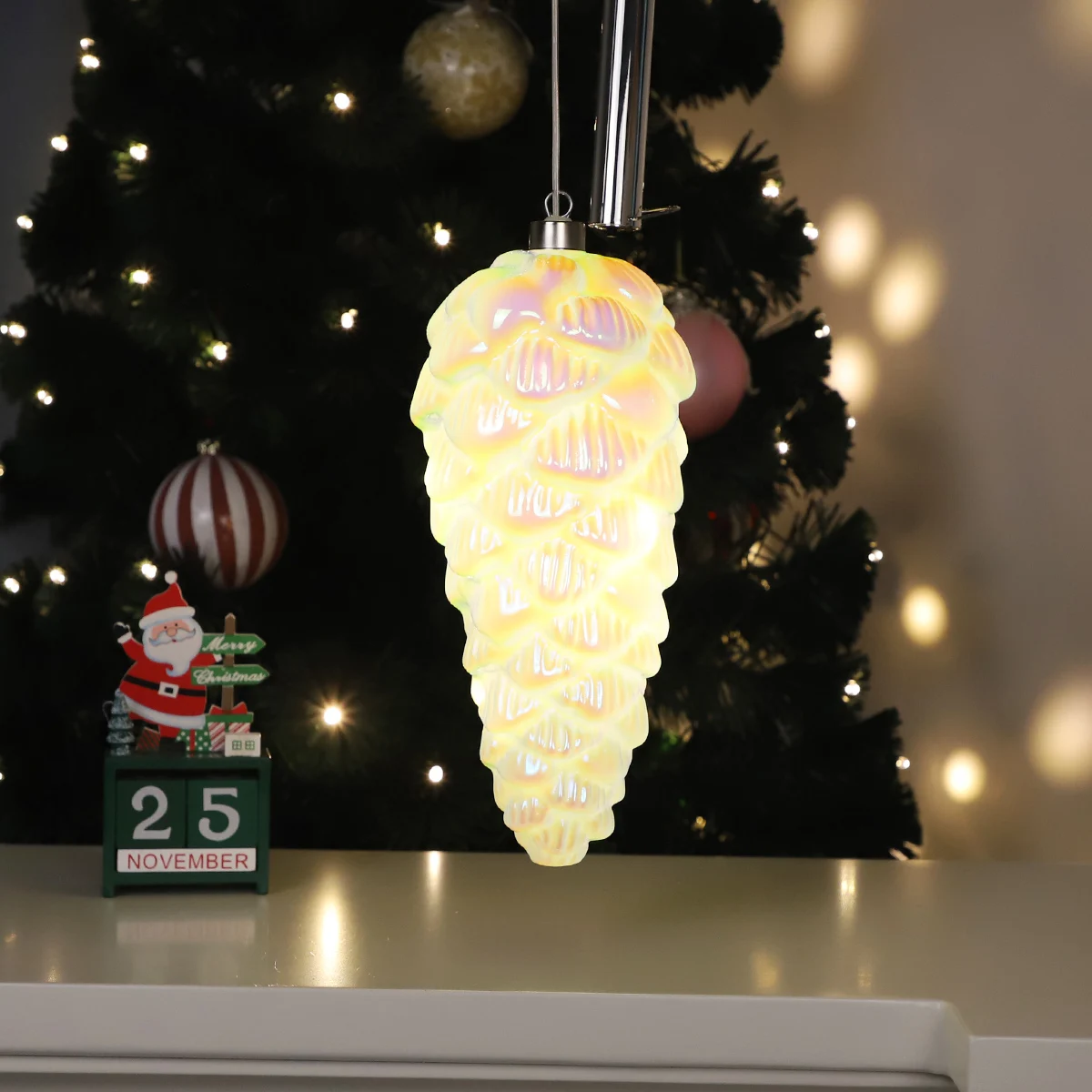 led personalized chinese christmas pinecone shaped blown ornaments glass blown hanging pine cone