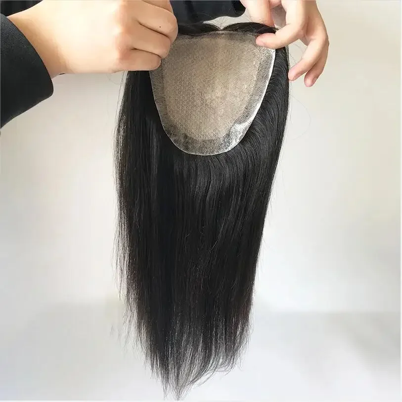 Postiche en cheveux humains vierges européens avec clips pour femmes 12x13CM_voghion.com