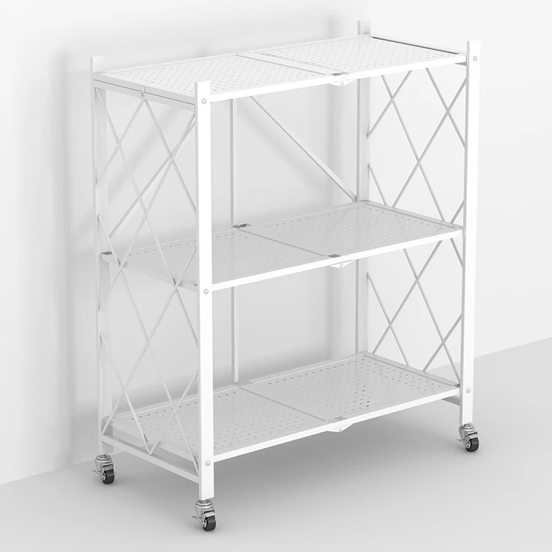 Home Kitchen Metal Folding Storage Shelf Racks with Universal Wheels 2-tire Estantes Foldable Folding Removable Shelves
