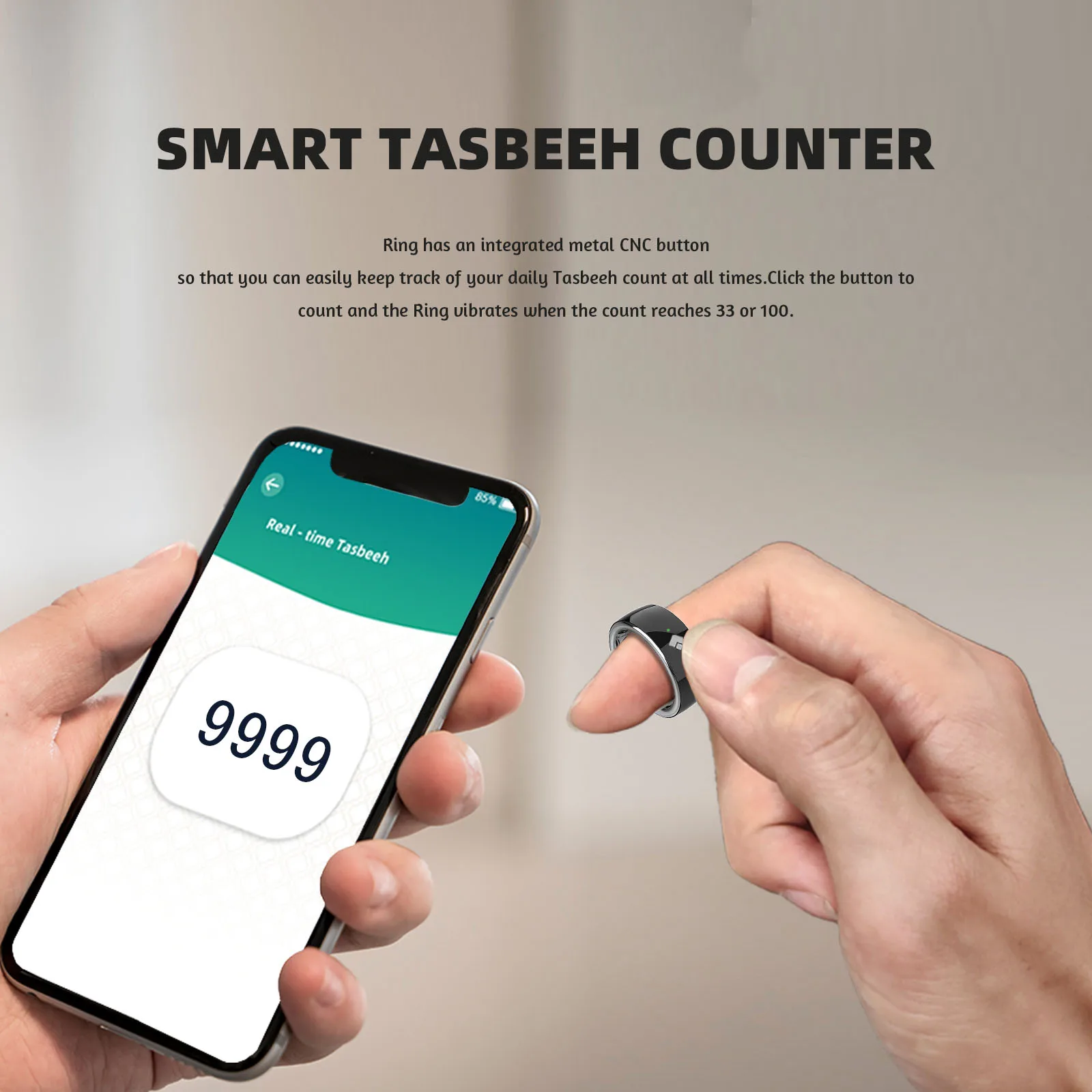 Mini Digital Islamic Zikr Ring With Rechargeable and Prayer Time Reminders Tasbih Counter for Islam Qb708