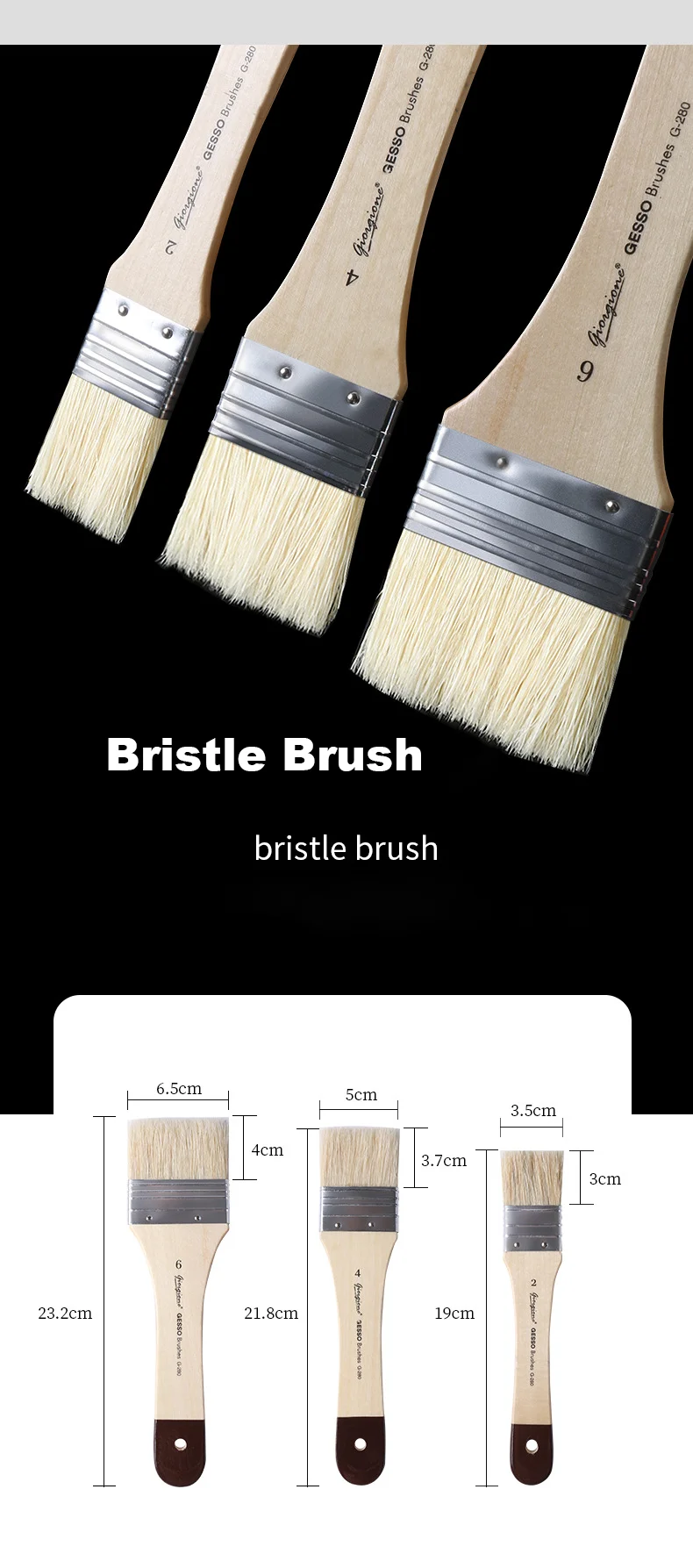 Artist Board Brush Set Bristle Paint Row Brush Wood Handle Flat Nylon