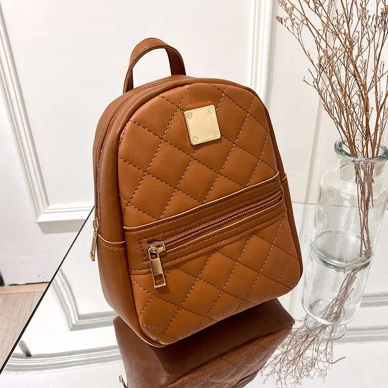 Ladies Fashion Plaid Multi-function Pu Leather Backpacks Casual