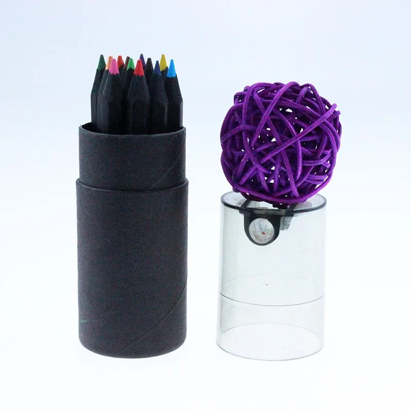 NON TOXIC BLACK WOOD MINI COLOR PENCIL SET WOODEN COLORED in PAPER TUNE for OFFICE and SCHOOL KIDS