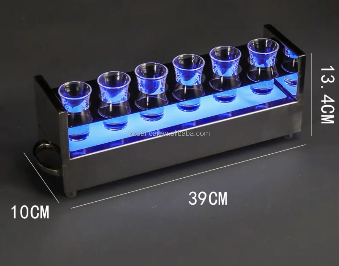 Led Shot Tray Rechargeable Stainless Steel Led 6 Shot Glass Tray for Nightclub Bar ...