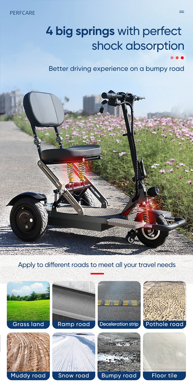 Fast Speed Elderly Easy Drive 3 Wheel Mobility Scooter Lithium Battery