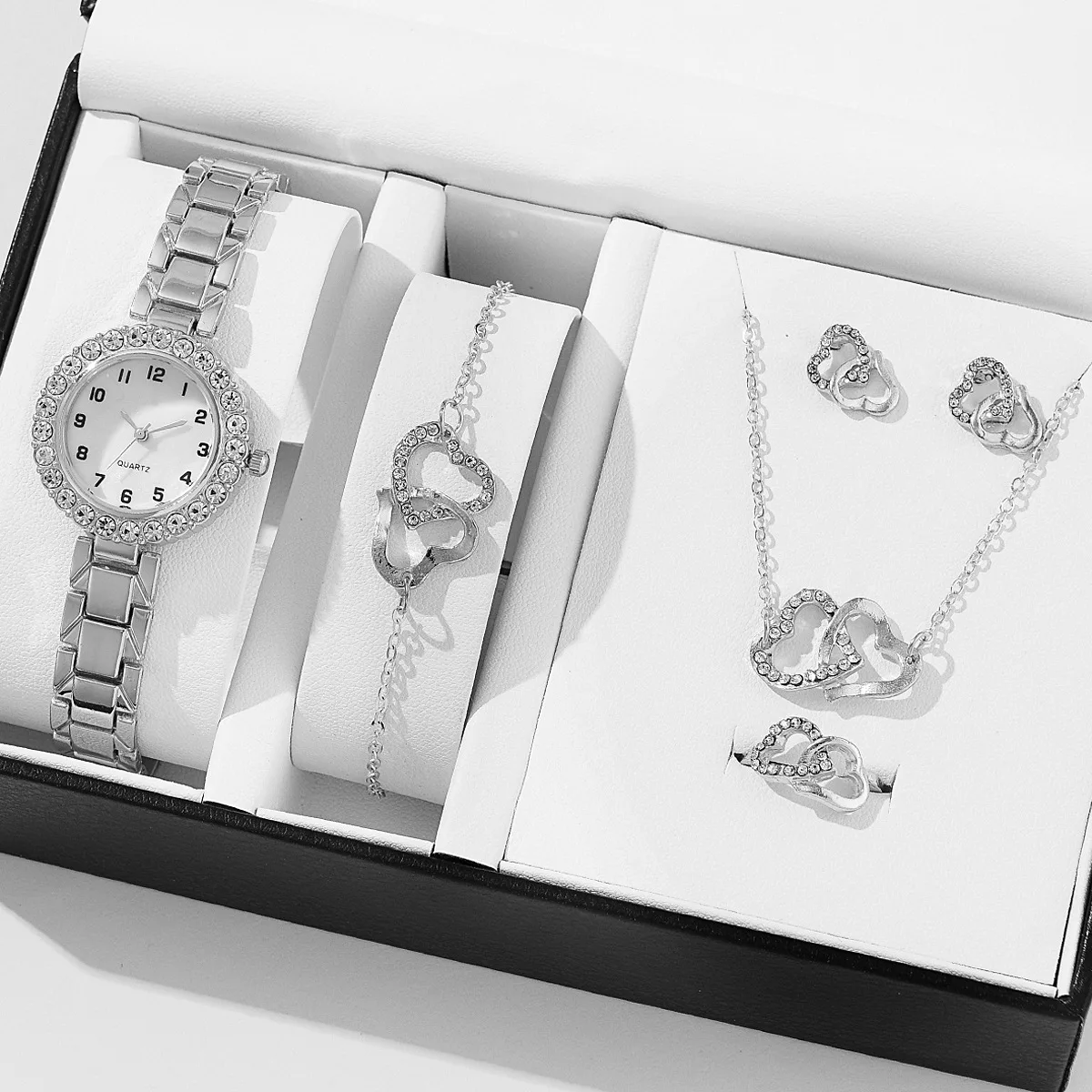 6PCS Women Jewelry Set - Luxury Elegant Alloy Crystal Wristwatch, Necklace, etc Luxury 6 PCS Jewelry Gift Set for Women - Gold Watch  main image 3