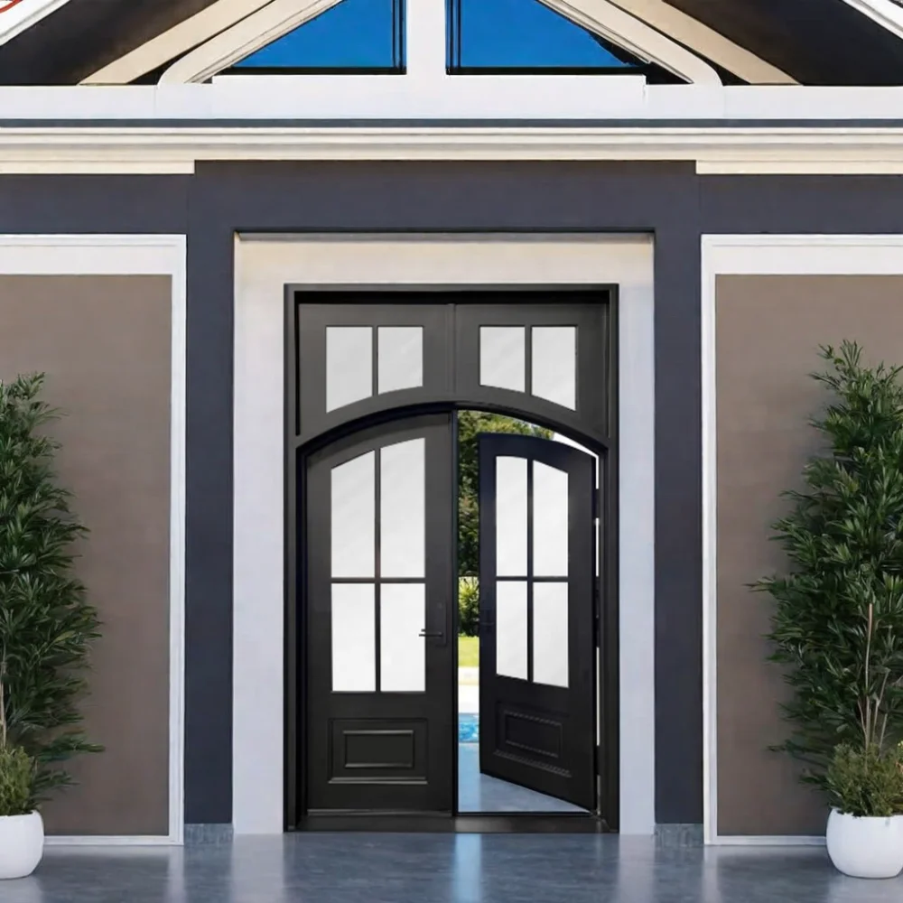 USA Standard Anti-Theft Modern Iron Doors Arch Top Wrought Iron for Villa Exterior manufacture