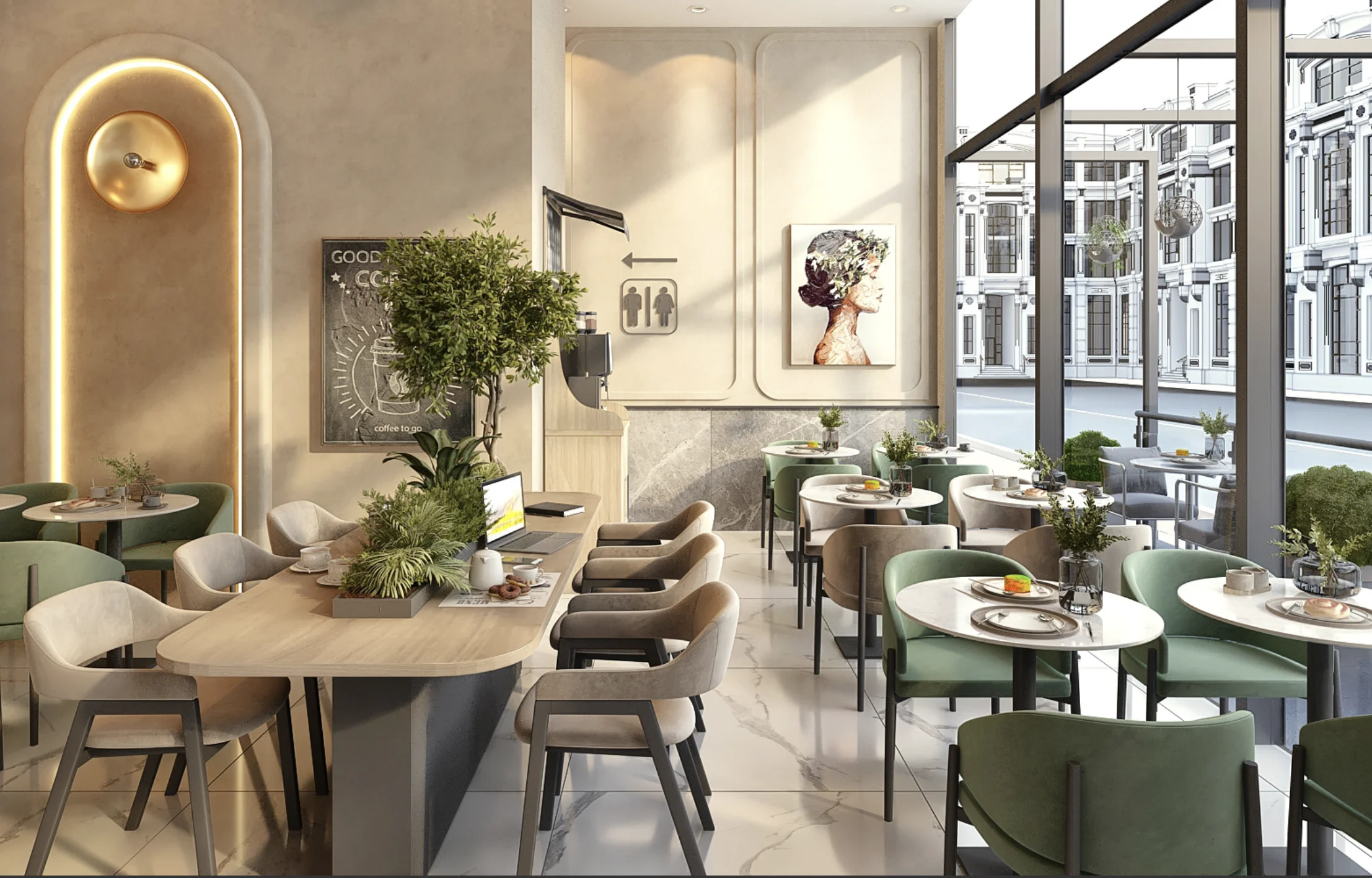 Customized Fixture Trendy Coffee Shop Decoration Coffee Shop Counter Modern Furniture for Bakery Restaurant