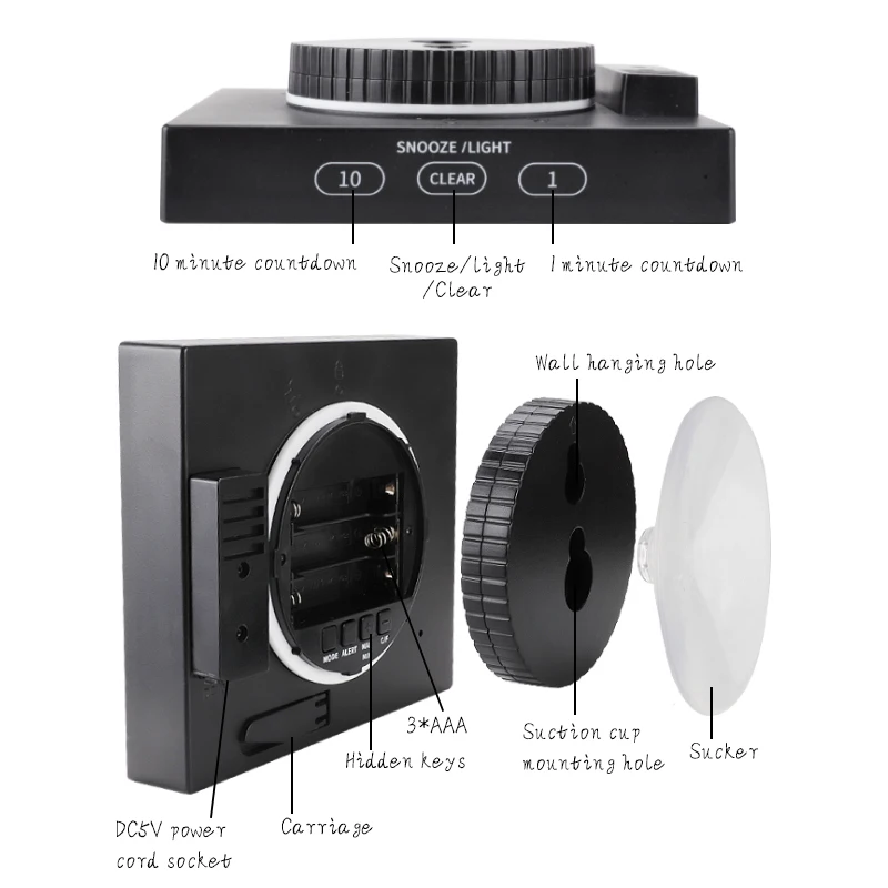 Bathroom Suction Cups Waterproof Countdown Timer Shower Wall Clock
