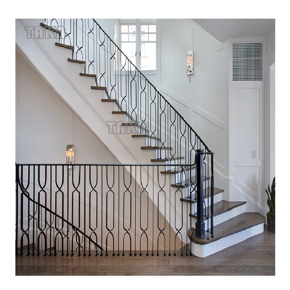 U-образная деревянная лестница из нержавеющей стали с коваными железными перилами балясинами обувь изогнутая