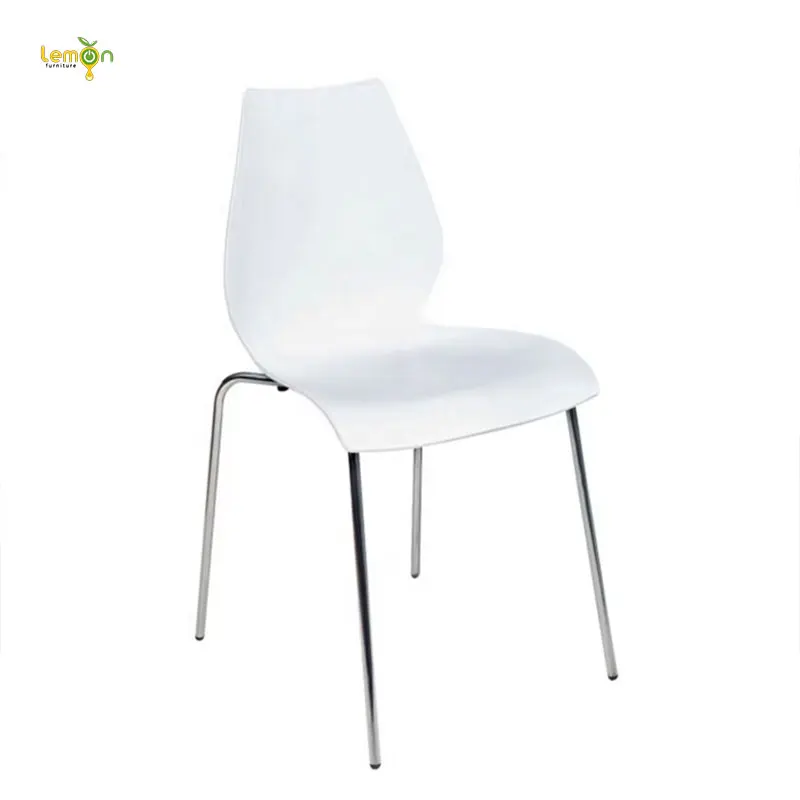 High Quality White Without Arm Metal Feet Plastic Chair for Restaurant