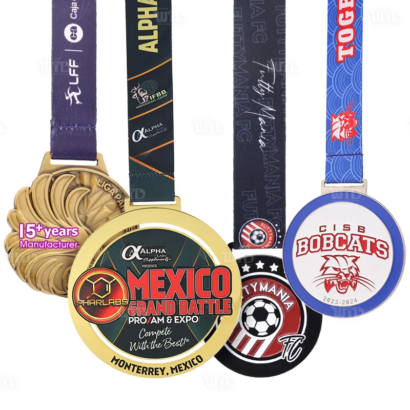 Medalha Personalizada de Futebol com Fita, Design Barato e de Alta Qualidade, Medalha de Premiação de Futebol em Metal, Medalha Esmaltada 3D