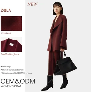 Handmade Woolen Coat for Office Lady High-End Double Sided Turn Down Collar Casual Belt Closure Customized Winter Woolen Coat