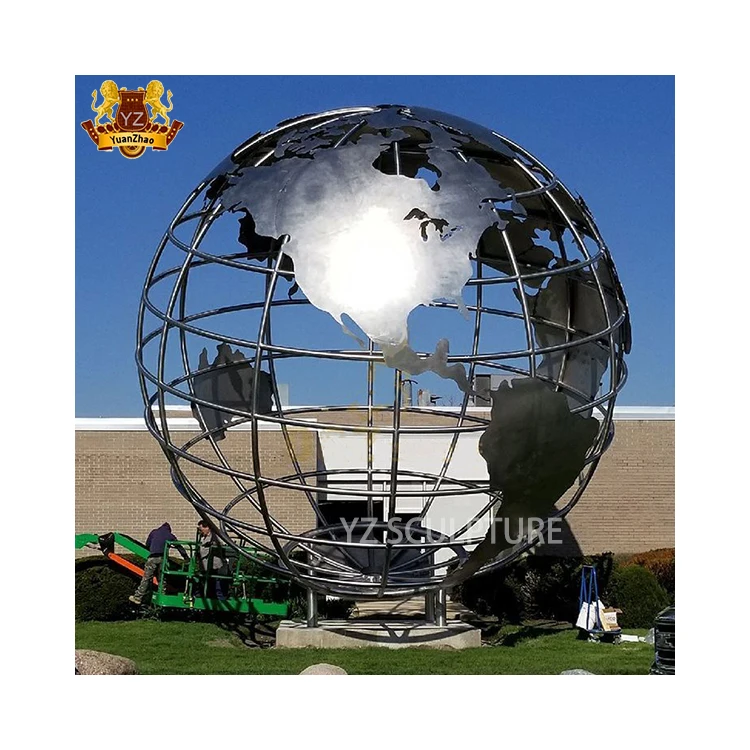 Custom Modern Outdoor Garden Large Outdoor Metal Globe Sphere Sculpture Polished Stainless Steel
