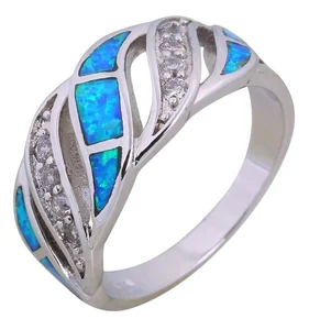 Custom High Quality Jewelry Gemstone Cz Blue Opal 925 Sterling Silver Wedding Ring