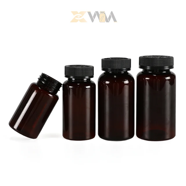 Empty Plastic Pill Amber Container Medicine Vitamin Capsule Supplements Plastic Pet Capsule Bottle