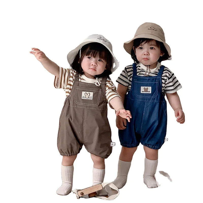 Tuta estiva per bambini e bambine pantaloni in Denim a maniche