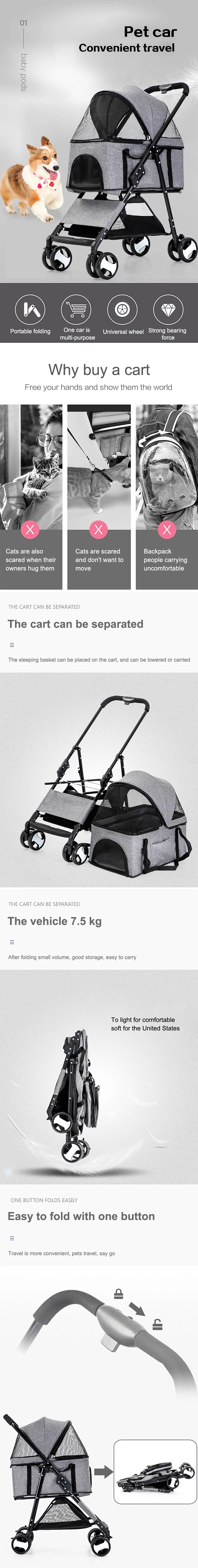 High Quality Folding Four wheeled Travel Carrier Carriage Pet Stroller For Dogs And Cat