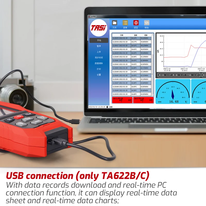 TASI TA622B Portable Thermometer Hygrometer With PC Connection Digital Temperature Humidity Meter