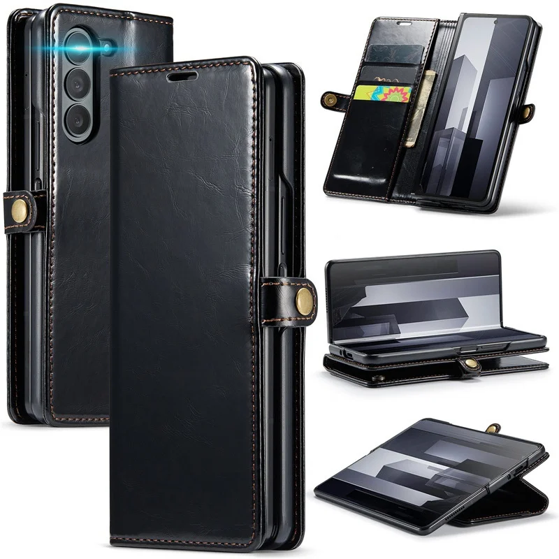 Folding Flip Cover and Card Slot Chic Luxurious Vintage Style For Samsung Galaxy Z Fold 3 4 5 6 Luxury Fashion Case Ultra